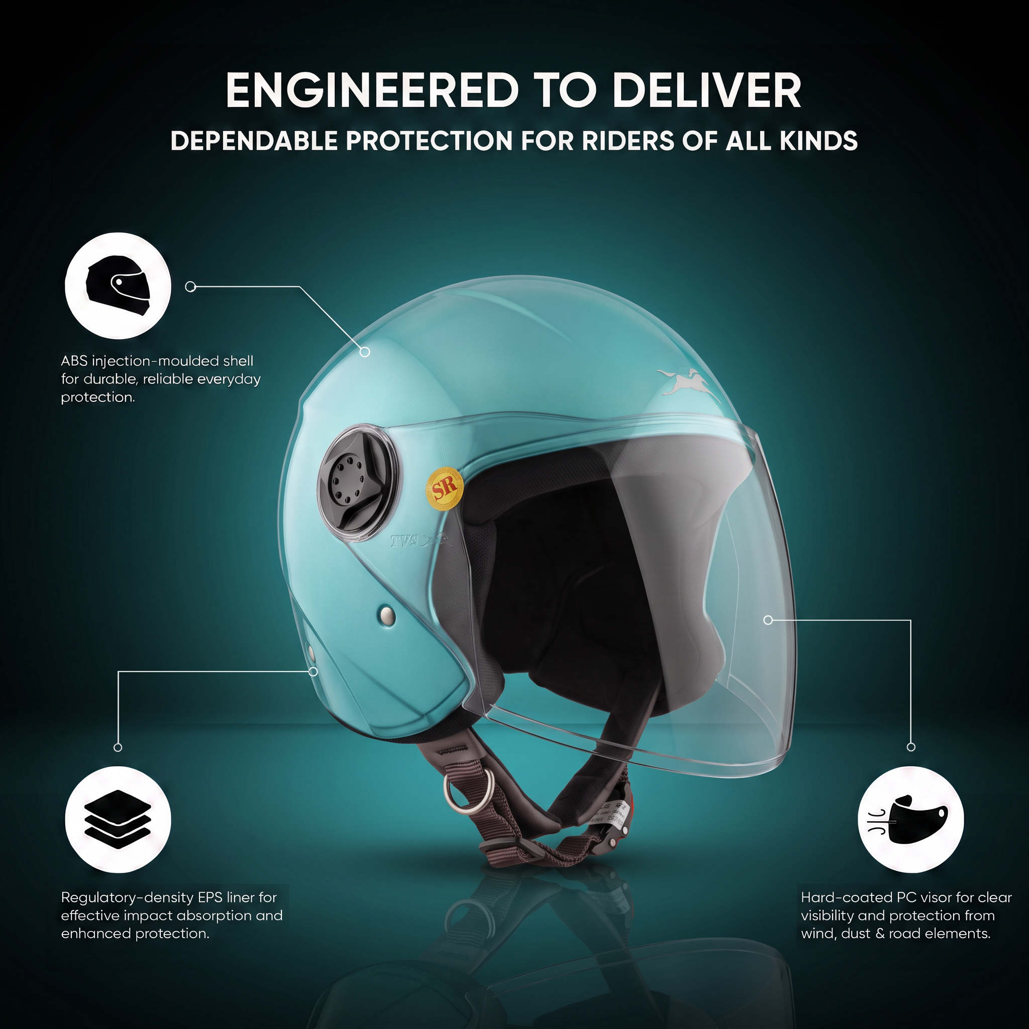 TVS iQube Open Face Helmet | ISI Certified, Lightweight & Comfortable Design